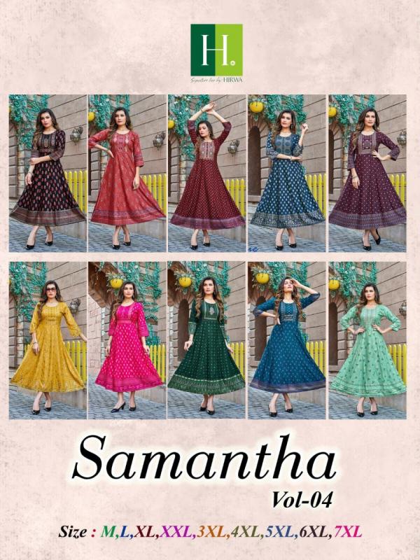 Hirwa Samantha Vol 4 Ethnic Long Rayon Anaraklai Kurti Collection